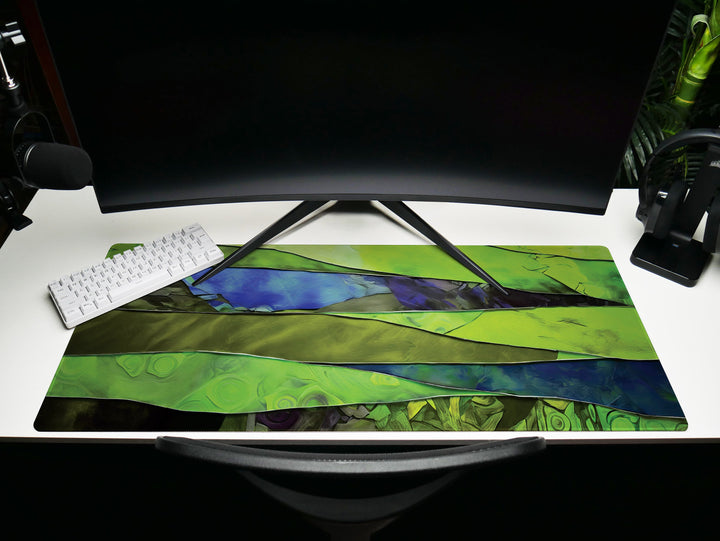 Vivid Artisanal Bliss Design 5, Desk Pad, Mouse Pad, Desk Mat, Enchanted Forest Canopy, Green Spectrum Elegance