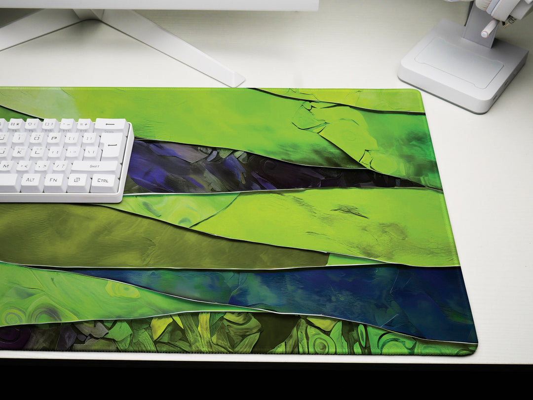 Vivid Artisanal Bliss Design 5, Desk Pad, Mouse Pad, Desk Mat, Enchanted Forest Canopy, Green Spectrum Elegance