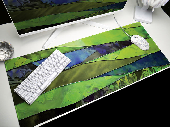 Vivid Artisanal Bliss Design 5, Desk Pad, Mouse Pad, Desk Mat, Enchanted Forest Canopy, Green Spectrum Elegance