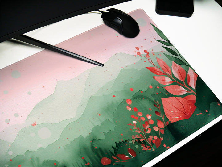 Elegant Serenity Design 4, Desk Pad, Mouse Pad, Desk Mat, Blossoming Foliage, Whimsical Nature